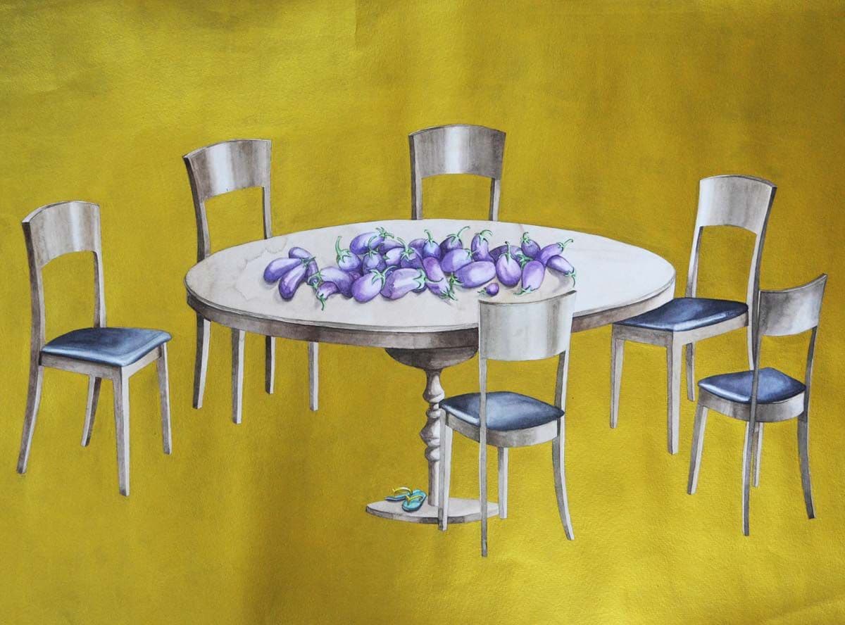 Bridging the Brinjal Gap by Gunjan Tyagi, Acrylic on Canvas, 2018