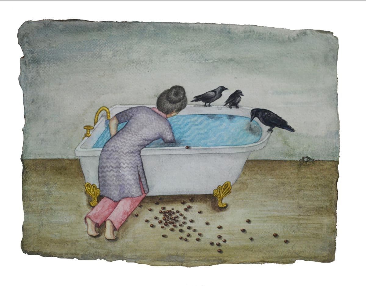 Cleaning the Crow Story by Gunjan Tyagi, Acrylic on Canvas, 2018